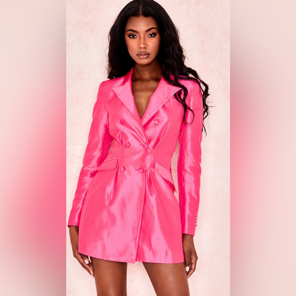 WORN ONCE! House of CB LAURICA CERISE SATIN BLAZER DRESS